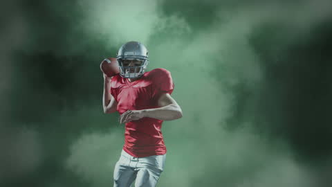 American Football Player Throwing Ball in Dynamic Background