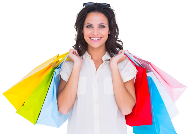 Transparent Excited Woman Holding Colorful Shopping Bags - Download Free Stock Videos Pikwizard.com