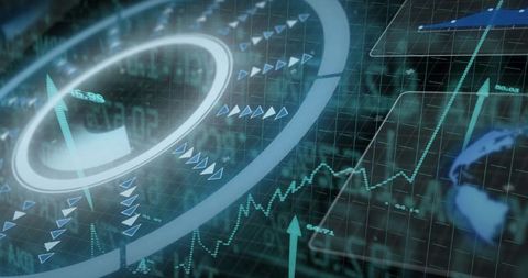 Futuristic hud showing concentric rings and dynamic data pulse fueling chart growth