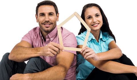 smiling couple holding transparent house shape concept - Download Free Stock Videos Pikwizard.com