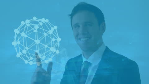 Man in VR Headset Interacting with Digital Globe