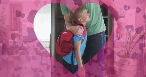 Father bonding with son ready for school background design