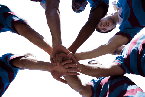 Diverse Rugby Players Joining Hands on Transparent Background
