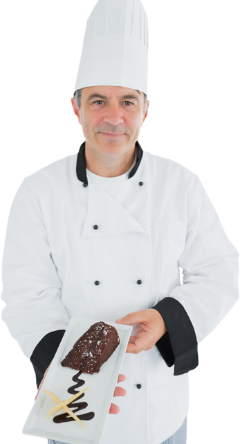 Transparent Chef Presenting Chocolate Cake with White Uniform - Download Free Stock Videos Pikwizard.com