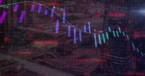 Digital Financial Analytics in Urban Skyline at Night