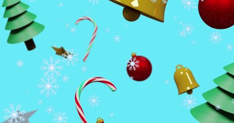 Whimsical Christmas Decorations on Blue Background