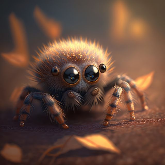 Cute brown spider with orange leaves on blurred background created using generative ai technology - Download Free Stock Photos Pikwizard.com