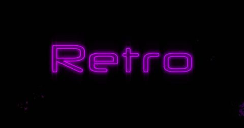 Purple retro neon sign with vivid explosions on black background