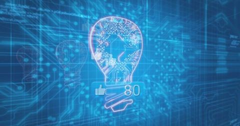 Glowing Light Bulb Interface with Circuit and Likes