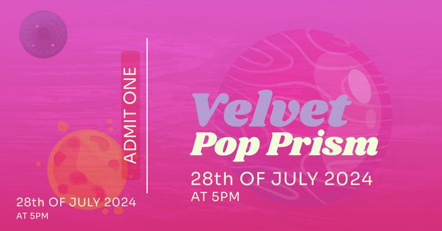This vivid and stylish event ticket design for the 'Velvet Pop Prism' concert features dynamic colors, abstract elements, and a clear call to action. Ideal for promoting music concerts, special invitations, and exclusive events, this design captures attention and sets a tone of excitement. Perfect for digital or print use, making your event feel unique and memorable.