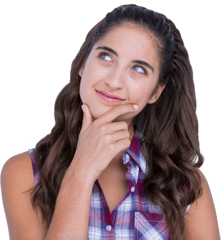 Thoughtful Woman Transparent Background Looking Up