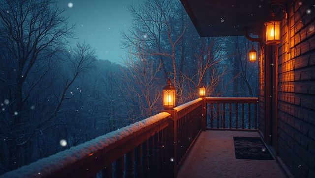 Cozy Winter Evening on Lantern-Lit Balcony