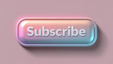 Glossy Iridescent 3D Subscribe Button on Dusty Rose Backdrop with Beveled Text