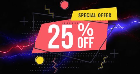 25 percent off special offer on electric light background
