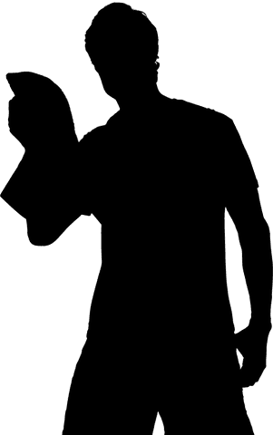 Strong shadow of man holding transparent towel in calm pose