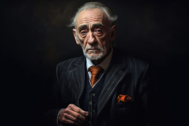 Portrait of pensive old man on black background, created using generative ai technology - Download Free Stock Photos Pikwizard.com