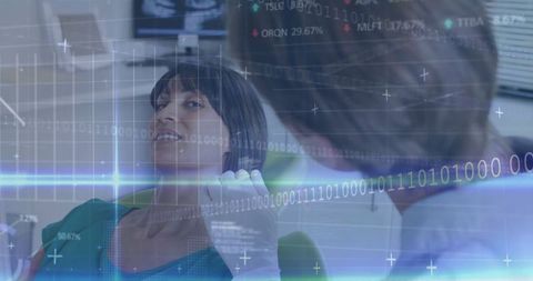 Woman Undergoing Digital Dentistry Exam with Medical Tech Overlays