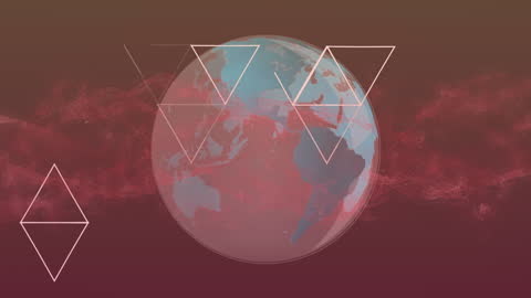 Rotating Globe with Digital Triangles and Abstract Background