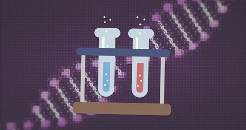 Chemistry Icon with DNA Strand Art on Purple Background