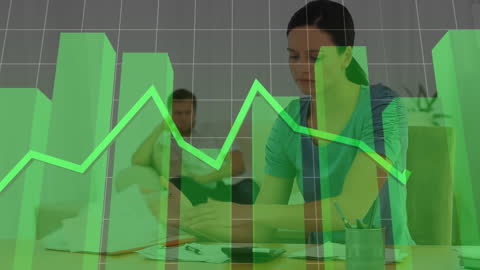 Stressed Woman Managing Finances with Graph Overlay at Home