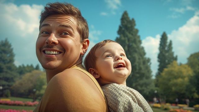 Cheerful Father with Toddler Enjoying Sunny Park Day