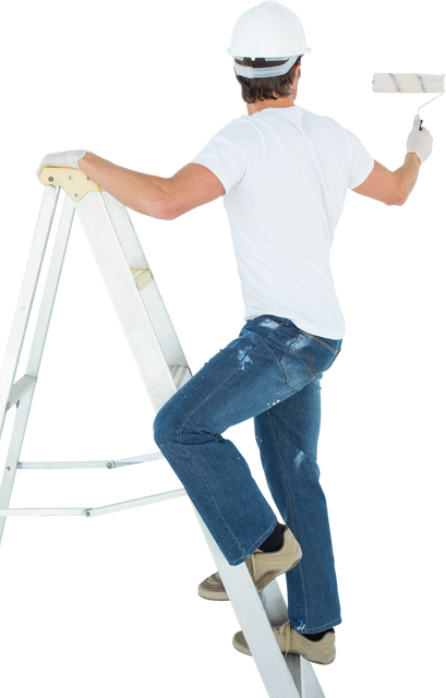 Man on Ladder Painting with Roller, Transparent Background - Download Free Stock Videos Pikwizard.com