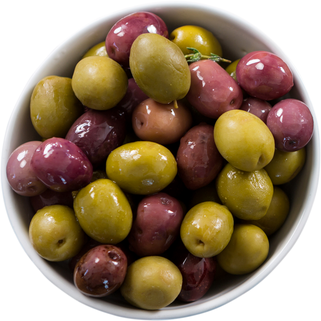 Transparent marinated green and purple olives close-up in white bowl - Download Free Stock Videos Pikwizard.com