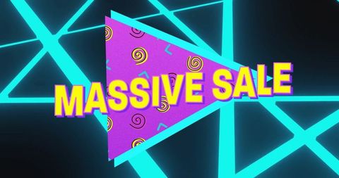 Dynamic neon triangle ad layout with bold massive sale text