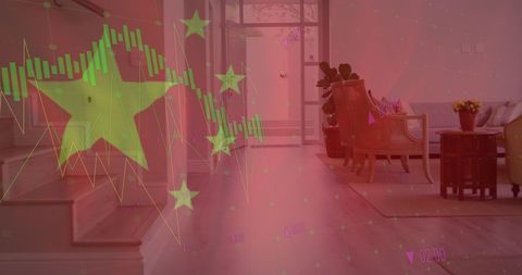 China Flag Overlay and Digital Financial Data Mixing with Living Space