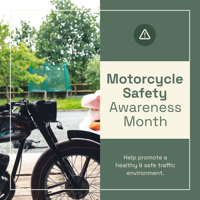Promote motorcycle safety during awareness month using this poster. Perfect for traffic campaigns, community safety programs, driving schools, public safety education, and awareness events.