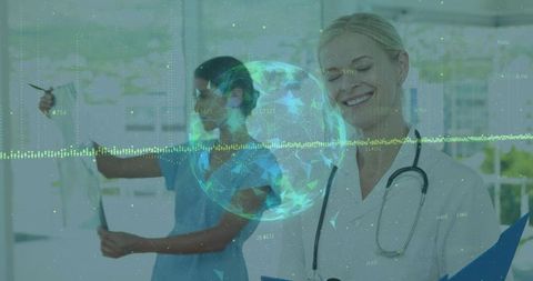 Modern Healthcare Clinic with Digital Technology Overlay