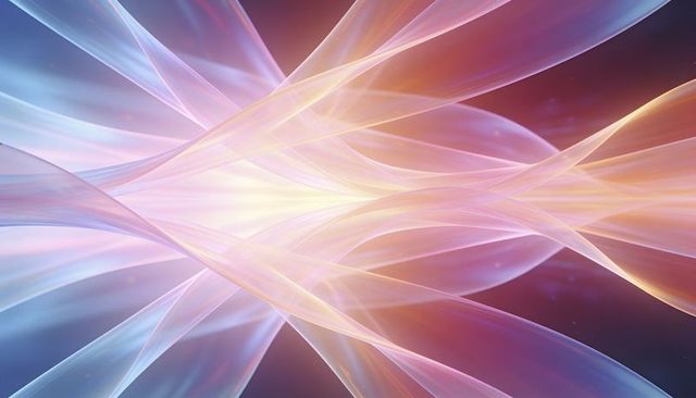 Pastel light ribbons flowing around central glow abstract background