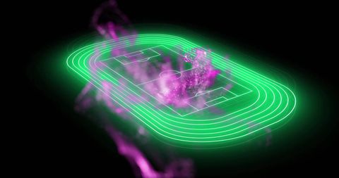 Glowing Electric Soccer Field with Vibrant Energy Trails