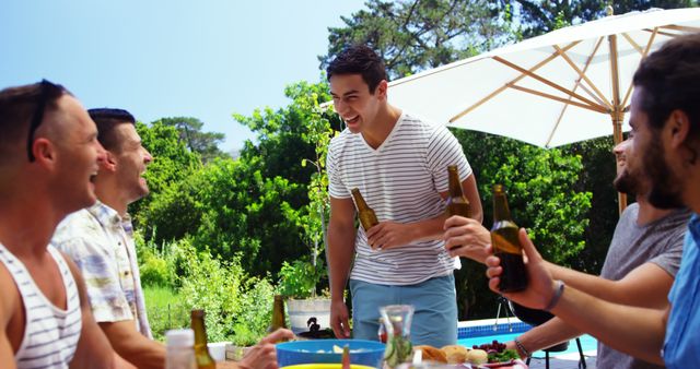 Group of Friends Enjoying Outdoor Summer Party by Pool - Download Free Stock Images Pikwizard.com