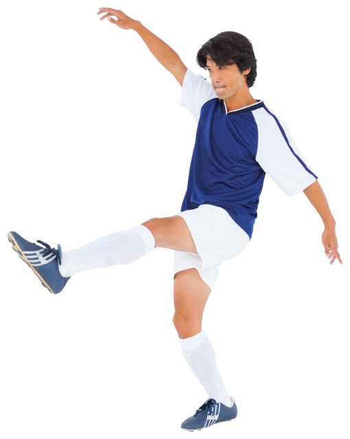 Asian Male Soccer Player Kicking Ball PNG on Transparent Background - Download Free Stock Videos Pikwizard.com