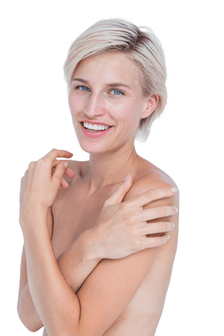 joyful woman touching shoulders on transparent background - Download Free Stock Videos Pikwizard.com