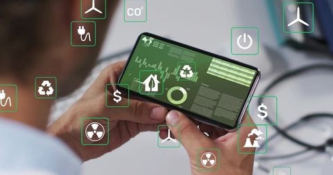 Ar healthcare dashboard showing sustainability analytics on mobile medical interface