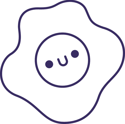 Playful fried egg illustration with smiling face on transparent background