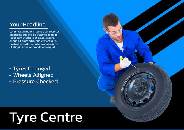 Mechanic Rotating Tire for Tyre Centre Advertisement - Download Free Stock Templates Pikwizard.com