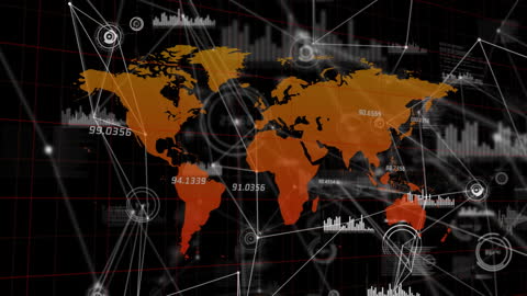 Global Network and Data Analysis Concept on World Map