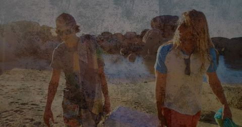 Adventure-Seeking Friends Walking at Scenic Beach