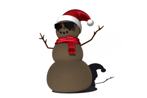 Transparent Brown Snowman with Sunglasses and Santa Hat