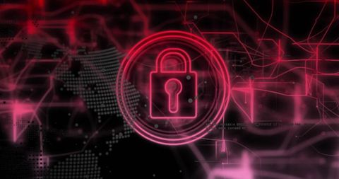 Futuristic Digital Security Interface with Glowing Lock Icon