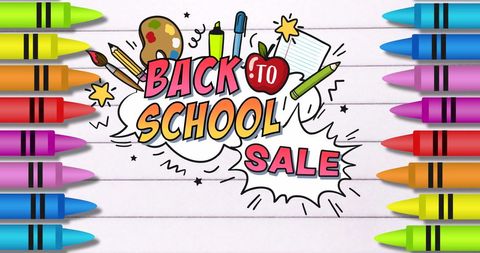 Colorful Back to School Sale Text with Crayon Border - Download Free Stock Images Pikwizard.com