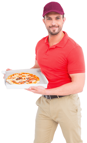 transparent delivery man offering fresh boxed pizza - Download Free Stock Videos Pikwizard.com