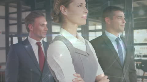 Confident Executives with Futuristic Digital Design in Office Environment