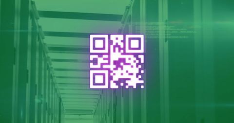 Digital QR Code Overlay in Green Server Room - Download Free Stock Images Pikwizard.com