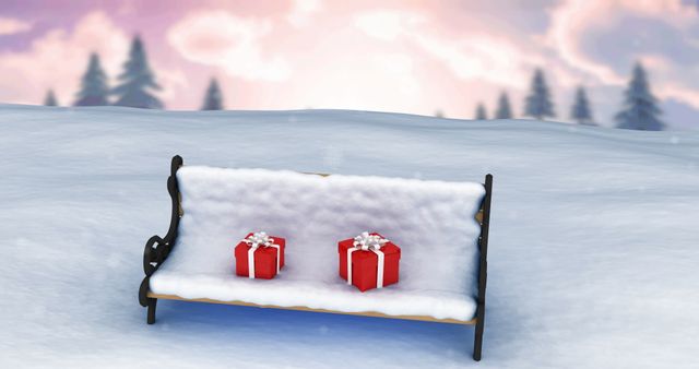 Snow-Covered Bench with Christmas Presents in Winter Landscape - Download Free Stock Images Pikwizard.com