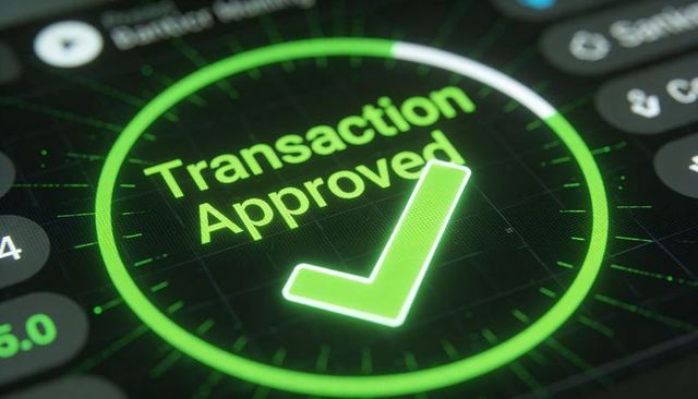 Neon green transaction approved checkmark on secure mobile payment interface screen ui