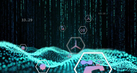 Futuristic Data Waves with Digital Technology Icons